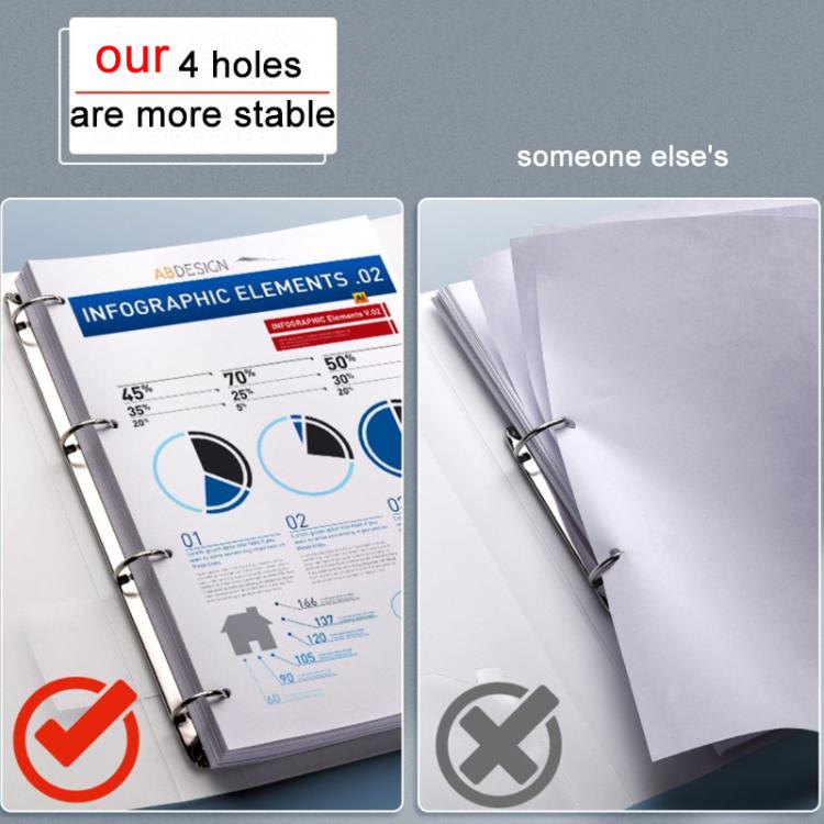 A4 four-hole document storage folder with clear cover and metal rings