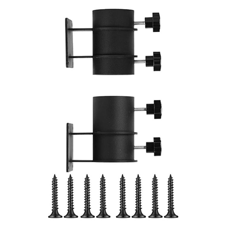 Set of black metal umbrella mounting brackets with wing screws and rail clamps