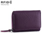 Purple tri-fold RFID storage bag with textured finish, front flap, and zipper closure.