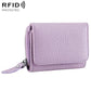 Lavender RFID multifunction storage bag with front flap and zipper pull