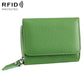Green RFID multifunction storage bag with front flap and metal zipper pull