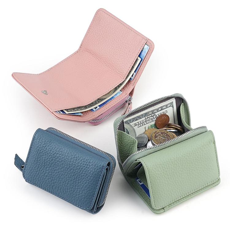 Pink, blue, and green RFID storage bags with open compartments showing cards