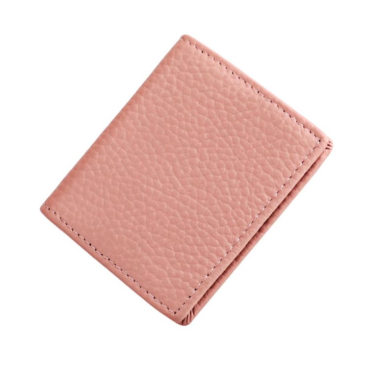 Top-grain cowhide coin purse, blush pink pebbled leather, stitched edges