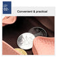 Pink leather coin purse holding mixed coins in coin pocket