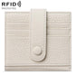 Beige genuine leather RFID multi-card buckle card bag with snap button closure