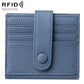 Denim blue genuine leather RFID multi-card buckle card bag with snap button closure