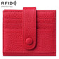 Red genuine leather RFID multi-card buckle card bag with snap button closure