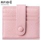 Light pink genuine leather RFID multi-card buckle card bag with snap button closure