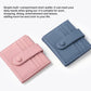 Leather short wallet card bags with multiple slots and snap button closure, pink and blue