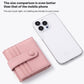 Light pink leather multi-card card holder with snap buckle and inner card slot dividers