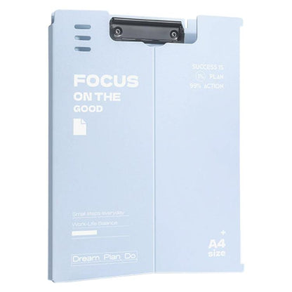 A4 standing file board writing pad, vertical, light blue with black clip and backing