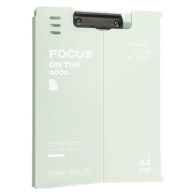 A4 standing file board writing pad, vertical, light green with black clip and A4 backing