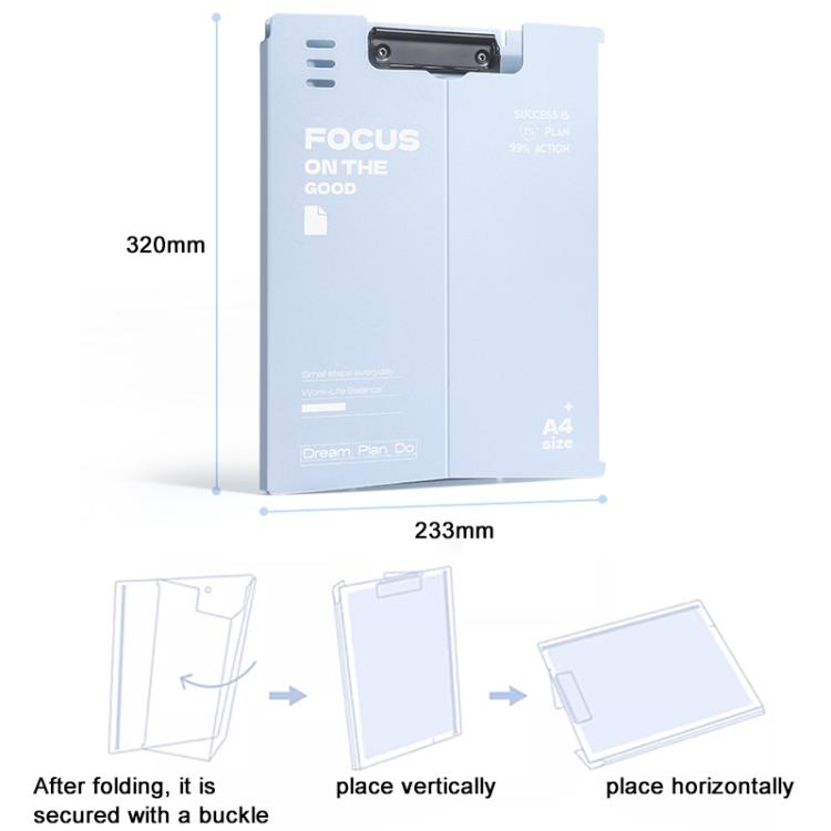 A4 standing file board writing pad, light blue, with black clip and folding stand