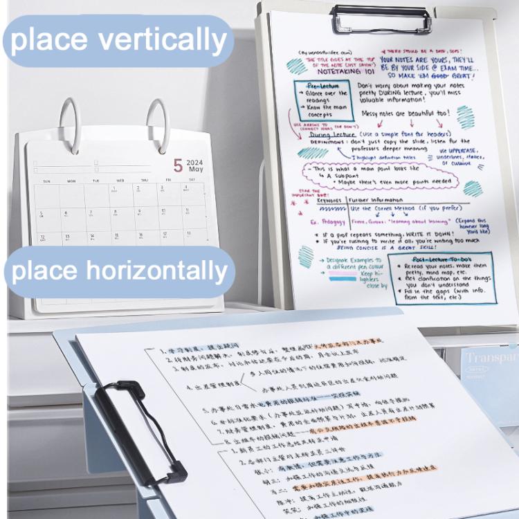 A4 standing file board writing pad holding paper, showing vertical and horizontal setup