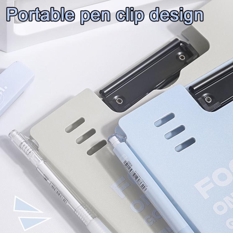 Blue A4 standing writing board with built-in pen clip and document writing surface