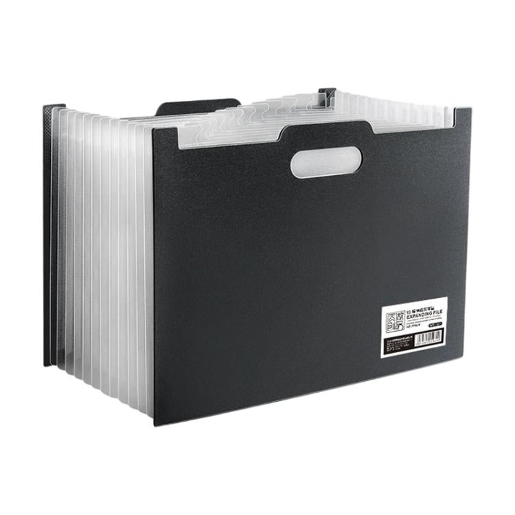 A4 portable file folder, multiple compartments, black with index tabs and carry handle cutout