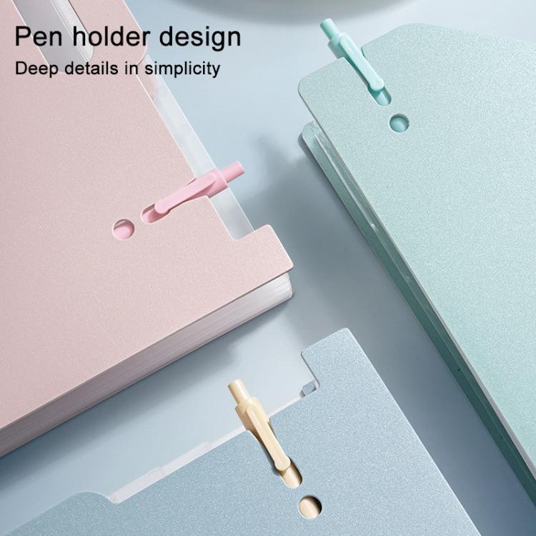 A4 file folder with built-in pen holder slot, light blue and pink