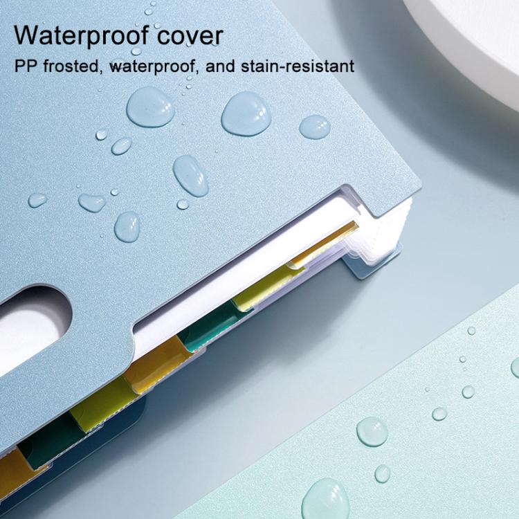 A4 file folder with waterproof frosted cover and index tab openings, light blue