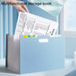 A4 light blue file folder organizer with handle and index tabs, multiple compartments