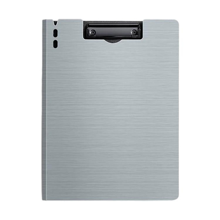 Light grey A4 vertical foldable file board with metal clamp and pen slot