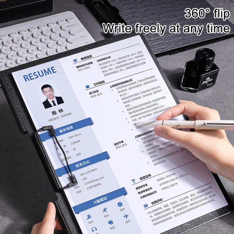 A4 clipboard with metal clamp and pen slot for writing