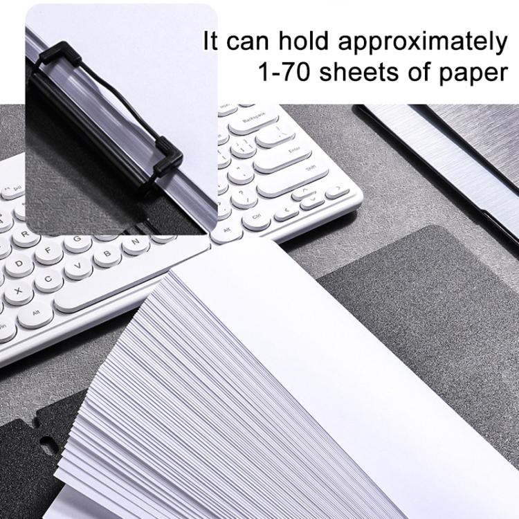 A4 clipboard holding a stack of paper sheets with clamp
