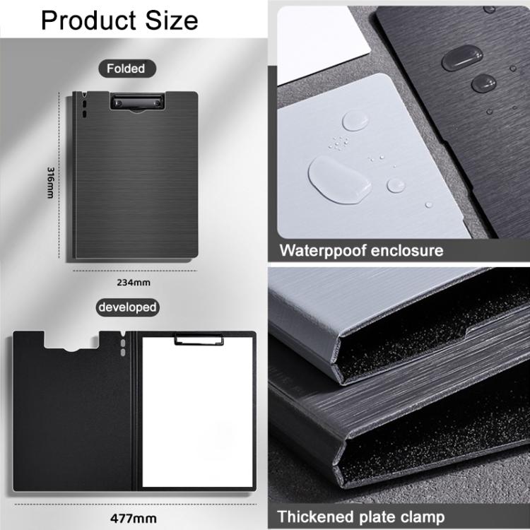 A4 foldable file board with thick plate clamp and waterproof enclosure