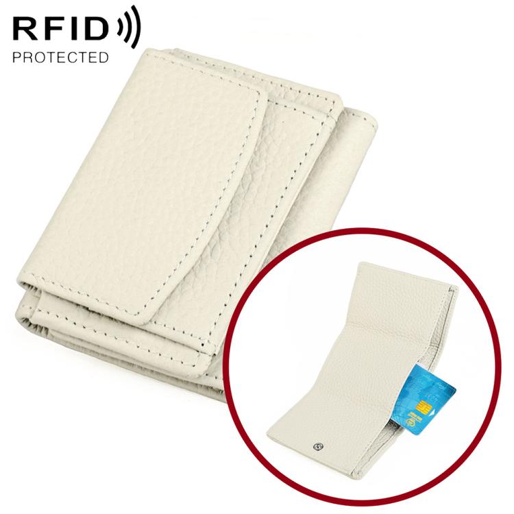 Ivory short genuine leather RFID wallet with snap flap and card slots