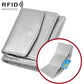 Silver gray short genuine leather RFID wallet with snap flap and card slots