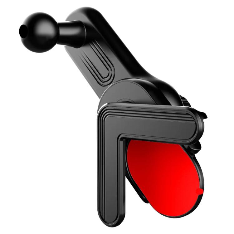 Car phone holder base with black extension rod and clamp-style screen grip, red pad