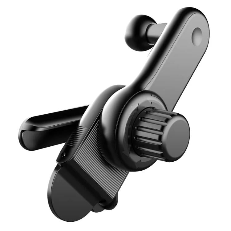 Car phone holder base with black extension arm and textured rotating knob mount