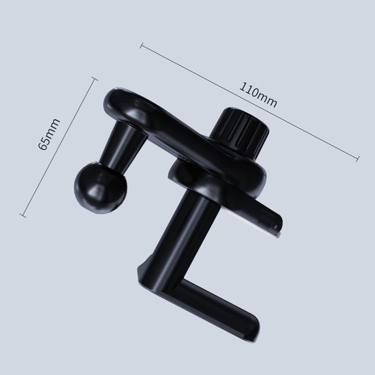 Black car phone holder extension rod base with two-socket clamp design, size labeled