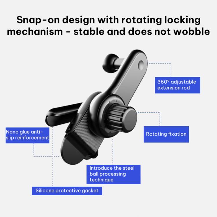 Black rotating car phone holder base with snap-on clamp, protective silicone gasket