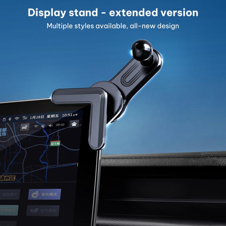Car display stand phone holder with black extension rod and screen clamp