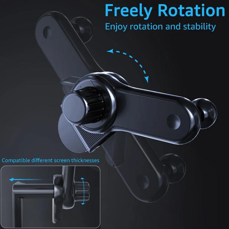 Black car phone holder base with circular pivot knob and extended clamp arm