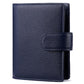 Dark blue leather-look passport holder with attached notebook cover and side strap