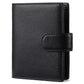 Black leather-look passport holder with attached notebook cover and side strap