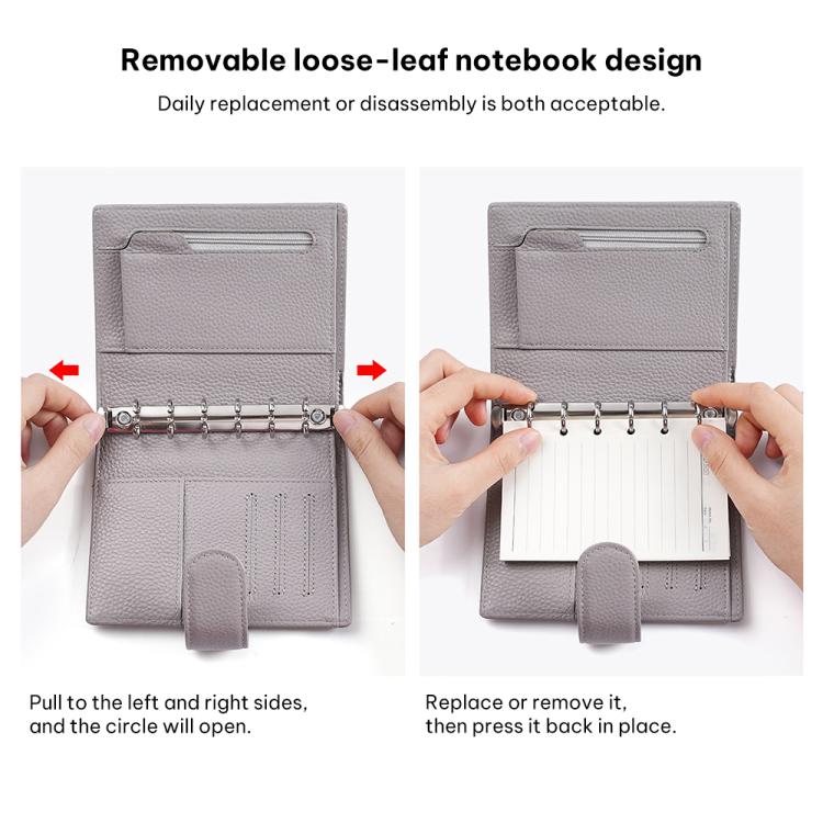 Loose-leaf notebook passport holder with removable notebook and snap-mounted ring system