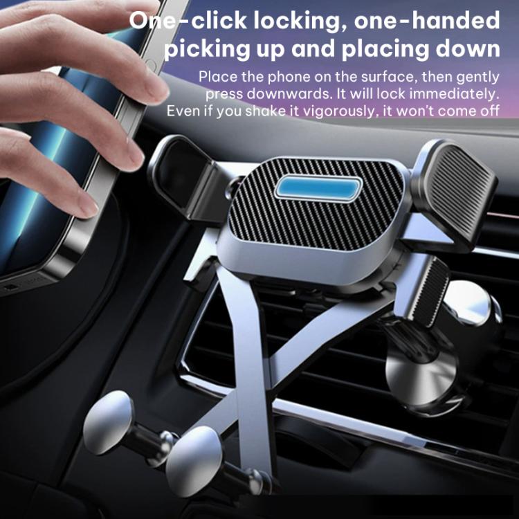 One-touch retractable car phone holder with carbon-fiber panel and locking cradle