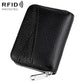 Black genuine leather zipper coin card bag with silver zipper pull