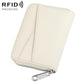 Beige genuine leather zipper coin card bag with silver zipper pull