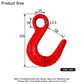 Red steel U-shaped lifting hook with product size diagram and measurements in mm