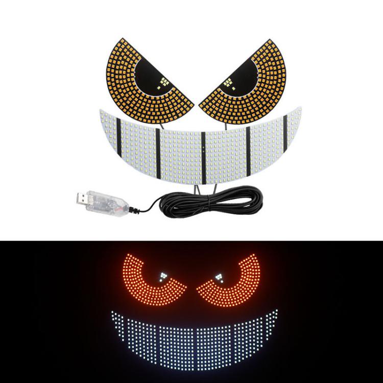 Car LED devil-eye decorative light strip with two arched eye segments and cable