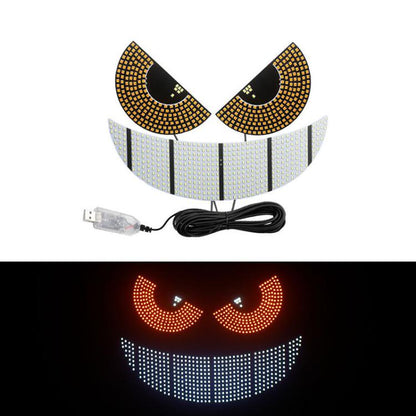 Car LED devil-eye decorative light strip with two arched eye segments and cable