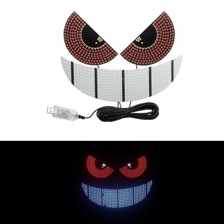 Car LED devil-eye light strip with glowing red eyes and white arc underlights