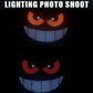 LED devil-eye light pattern showing red eye arcs and blue-white curved smile