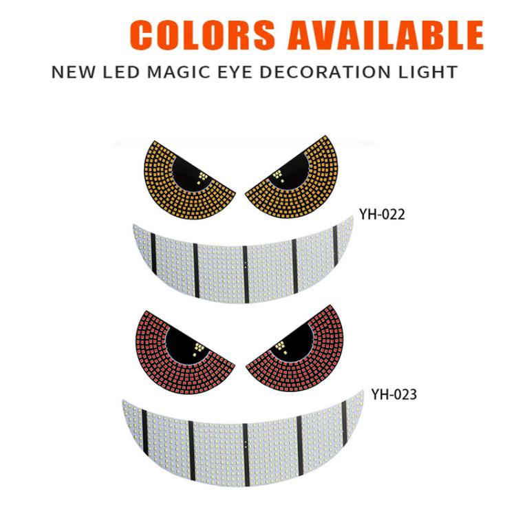 Car LED devil-eye light sets showing gold and red eye arcs with silver light bars