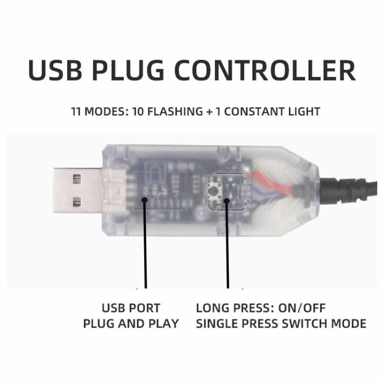USB LED controller box with two-button on/off and flashing mode switch