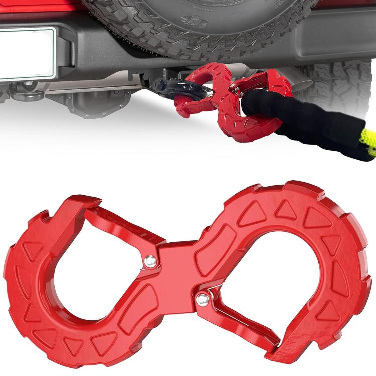Red S-shaped trailer tow hook with metal locking pin and rugged grip guards
