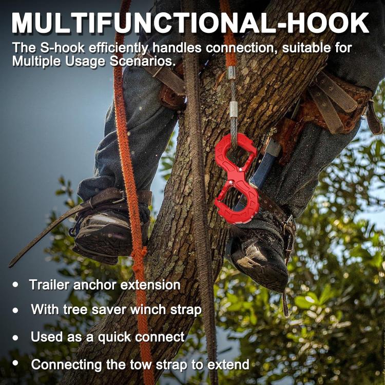Red multifunction S-shaped hook with metal latch and protective grip housing
